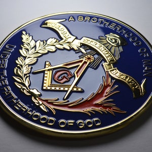 Emblema/decoración/insignia/calcomanía MASONIC esmaltada de gran tamaño para automóvil. Escuadra y compás. Francmasonería, masones, logias. Insignia esmaltada, 75 mm