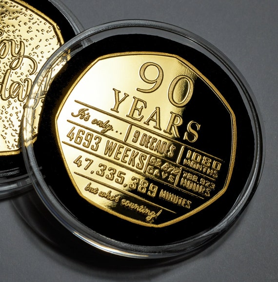 90th Birthday 24ct GoldCommemorative in Capsule. Gift/Present. Celebrating 90 Years Ninety. Grandad/Dad/Grandma/Mum