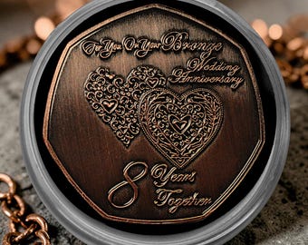 On Your 8th BRONZE WEDDING ANNIVERSARY Commemorative Coin in Capsule. Bronze. 8 Years of Marriage. Gift/Present for Couple Husband/Wife
