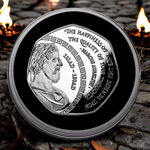 Marcus Aurelius Stoic/Stoicism Silver Commemorative Coin in Capsule. Cardinal Virtues. Token/Memento Gift/Present