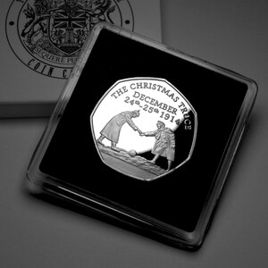 Julvapenstilleståndet 1914 .999 Silver Minnesmärke i presentask. Första världskriget. Gåva/Present/Strumpfyllning Jul/Högtidlig
