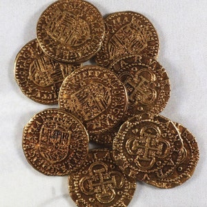 Superb Job Lot 10 Spanish Gold Doubloons Coins/Pirates/Treasure/Spanish/Gift Replicas image 4