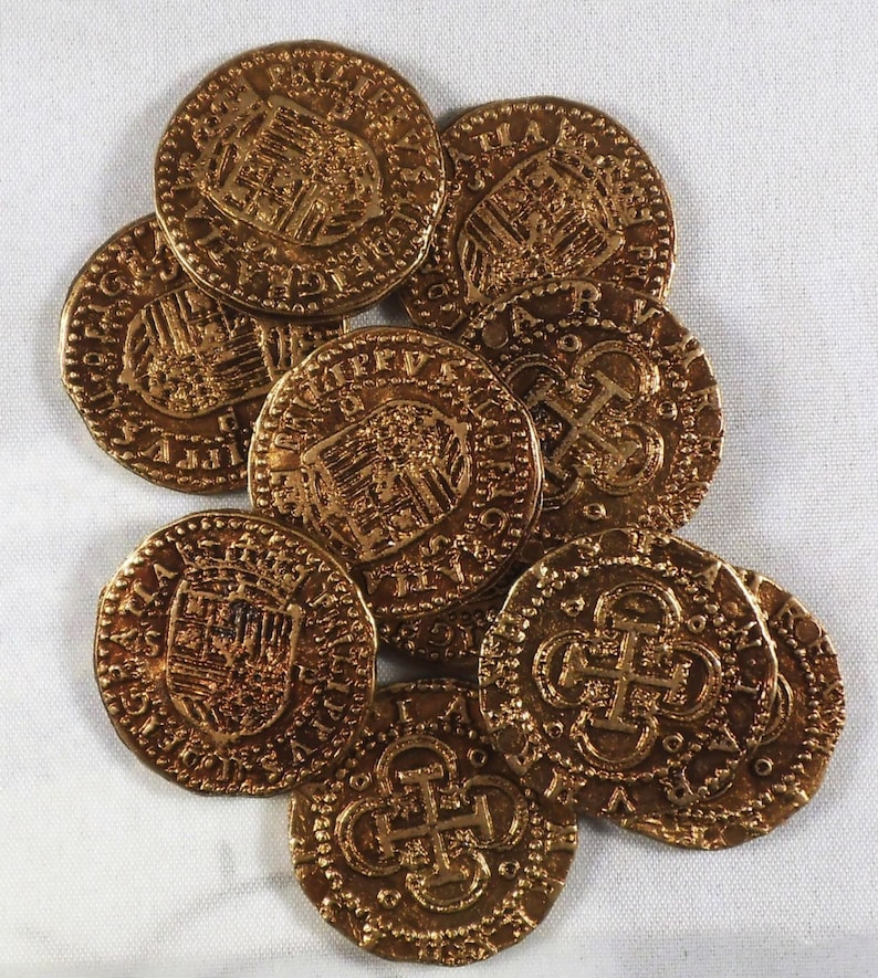 Superb Job Lot 10 Spanish Gold Doubloons Coins/Pirates/Treasure/Spanish/Gift Replicas image 4