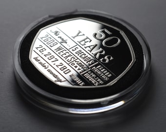 50th Birthday Silver Commemorative in Capsule. Gift/Present Congratulations/Party/Celebration/Ideas Celebrating 50 Years Fifty