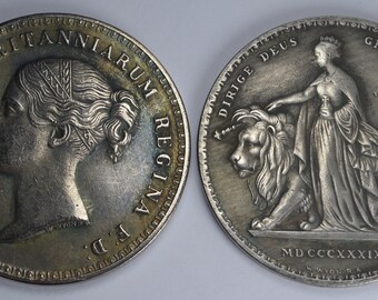 1839年 ヴィクトリア女王とウナとライオンのコイン。999シルバーメッキ