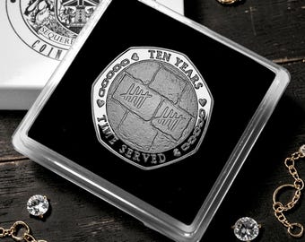 Our 10th TIN WEDDING ANNIVERSARY Silver Commemorative Coin in Gift Case. Partner in Crime! Gift/Present/Husband/Wife. 10 Years of Marriage.