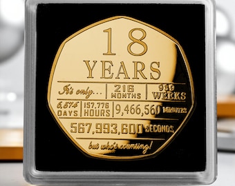 18. Geburtstag 24 Karat Gold Gedenkmünze im Geschenketui. Geschenk/Geschenk. Feiert 18 Jahre. Herzlichen Glückwunsch/Party/Feier/Ideen