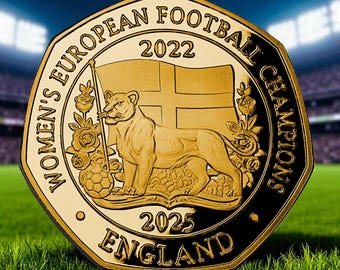 ENGLAND Women's Football Dual Date 24ct Gold Commemorative Coin. 2022 2025. European Champions Lioness/Lionesses