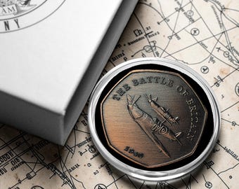 The Battle of Britain & Supermarine Spitfire Antique Bronze Commemorative Coin. In Gift Box. WW2 1940 Albums/Collectable/British History