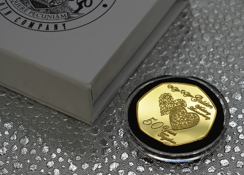 50th GOLDEN WEDDING ANNIVERSARY 24ct Gold Commemorative in Presentation/Display/Gift Box/Case and Capsule. Gift/Present 50 Years Together image 2