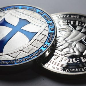 Large Masonic Knights Templar .999 Silver Coin with Blue Enamel. Freemasonry/Masons/Freemasons Lodge/Order Capsule