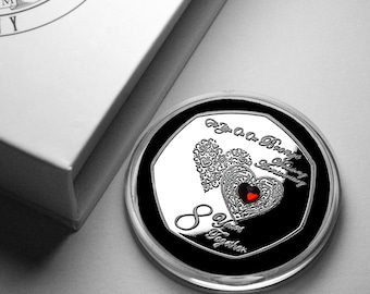 On Our 8th BRONZE WEDDING ANNIVERSARY Commemorative Coin. Gem.  Silver. Gift Box. Gift/Present for Partner/Husband/Wife 8 Years of Marriage