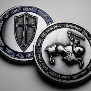 Pair of Masonic Knights Templar Antique Nickel Silver Commemoratives. Blue & Red Enamel. Capsules. Freemasonry/Masons/Freemasons