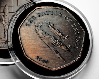 The Battle of Britain & Supermarine Spitfire Antique Bronze Commemorative Coin. In Capsule. WW2 1940 Albums/Collectable/British History