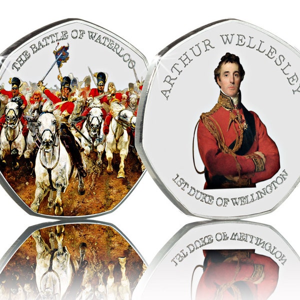 Full Colour BATTLE OF WATERLOO .999 Silver Commemorative. Arthur Wellesley, Duke of Wellington, 1815