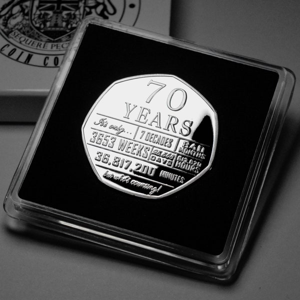 70th Birthday Silver Commemorative in Gift Case. Gift/Present Celebration/Ideas Celebrating 70 Years Seventy Seventieth Grandad/Dad