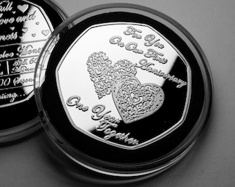 For You on Our First Anniversary Silver Commemorative in Capsule. Boyfriend/Girlfriend/Partner/Gift/Present. One Year Together. 1