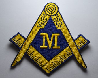 Large 10-Inch Black Masonic Logo Embroidered Patch – Iron-On Square & Compass For Jackets/Bags