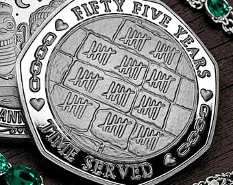 On OUR 55th EMERALD Wedding Anniversary Silver Commemorative Coin. Partner in Crime! 55 Years Together. Gift/Present Partner/Husband/Wife