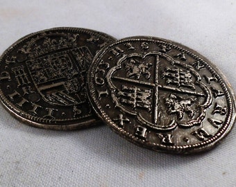 Stunning Pair of Large Spanish Silver Pieces of Eight - Coins/Pirates/Treasure Replica