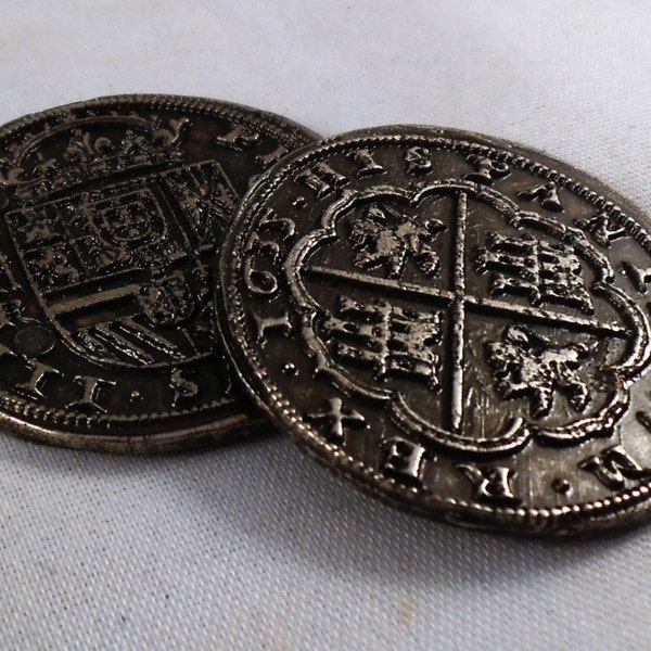 Stunning Pair of Large Spanish Silver Pieces of Eight - Coins/Pirates/Treasure Replica