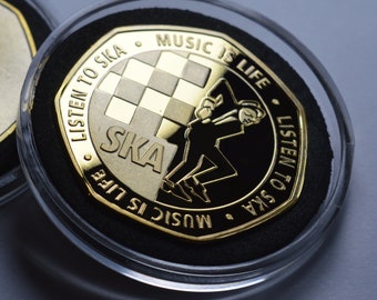 SKA Music 2TONE 24ct Gold Commemorative in Capsule. Music Is Life, Listen to SKA. Reggae/Beat/Rocksteady/Dub Two Tone WALT