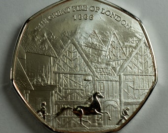 The Great Fire of London 1666 Silver Commemorative Coin for Albums/Collectors/Coin Hunt 50p