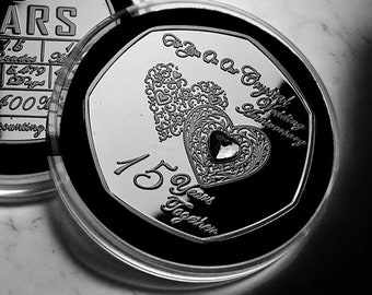 On OUR 15th Crystal Wedding Anniversary Silver Commemorative in Capsule. GEM. Gift/Present Partner/Husband/Wife/Couple. Fifteen 15 Years
