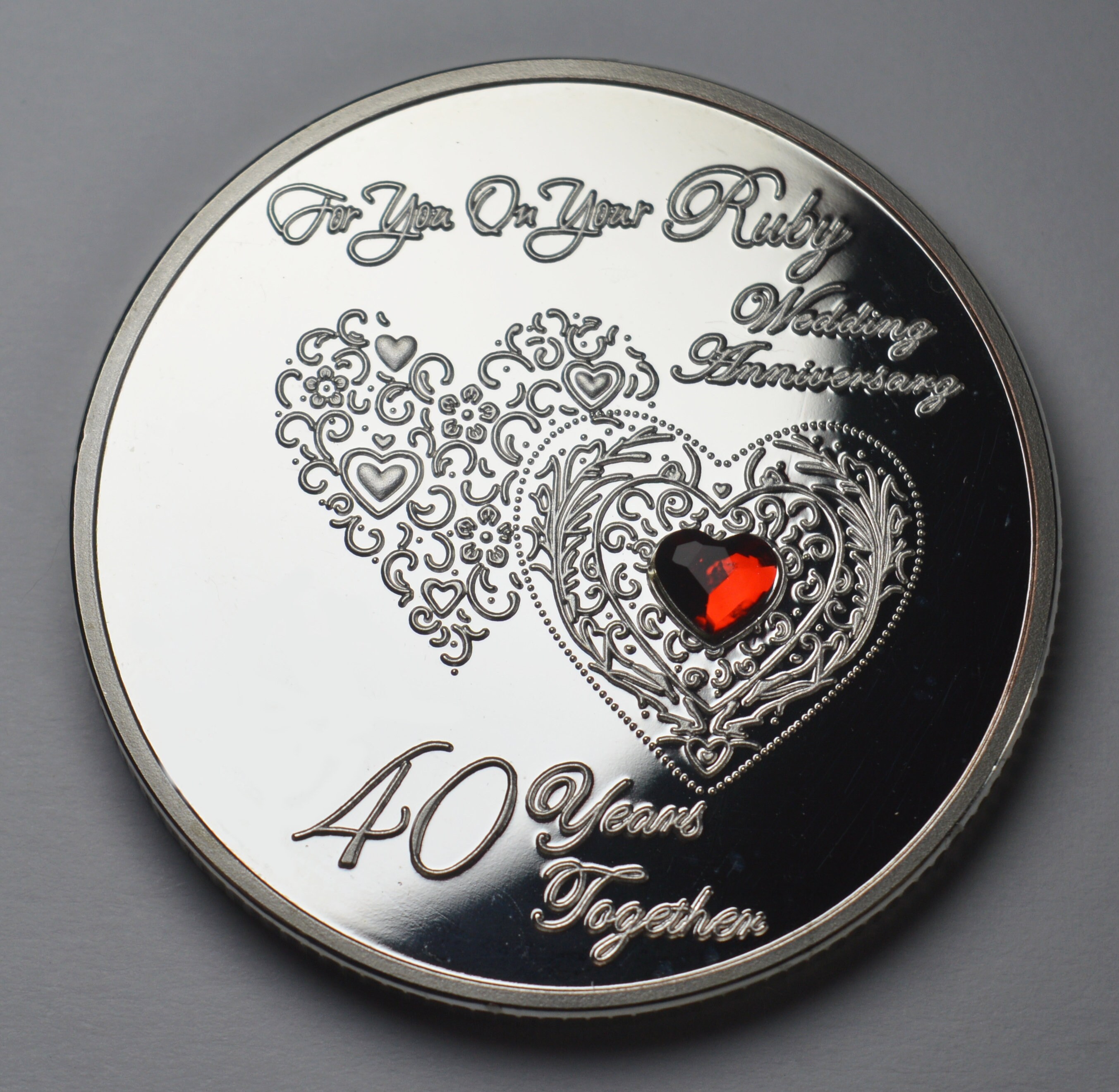 40th RUBY WEDDING ANNIVERSARY Silver Commemorative With Inlaid Etsy UK