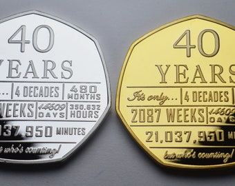 Pair of 40th Birthday Silver & 24ct Gold Commemoratives. Gift/Present Congratulations/Party/Ideas Celebrating 40 Forty Years Fortieth