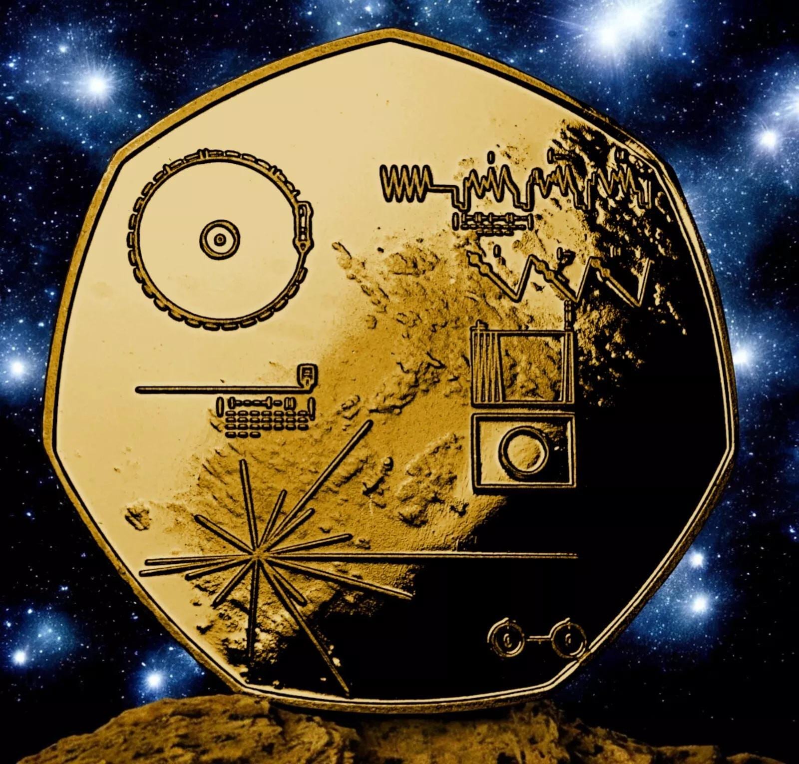 VOYAGER 1 SPACECRAFT 24ct Gold Commemorative. Golden Record. Space