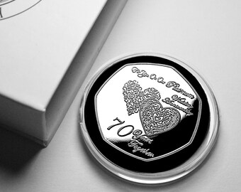 On Our 70th PLATINUM WEDDING ANNIVERSARY Silver Commemorative in Gift Box. 70 Years Together. Gift/Present Partner/Husband/Wife.