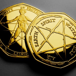 MAGIC ELEMENTS 24ct Gold Commemorative. Pentagram, Circle of Life. Alchemy/Astrology. Energy/Universe/Nature. Earth/Wind/Fire Gift/Present