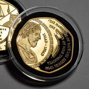Marcus Aurelius Stoic/Stoicism 24ct Gold Commemorative Coin. Capsule. Cardinal Virtues. Gift/Present Token/Memento