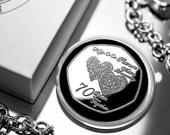 On Our 70th PLATINUM WEDDING ANNIVERSARY Silver Commemorative in Gift Box. Gift/Present Partner/Husband/Wife. 70 Years Together.