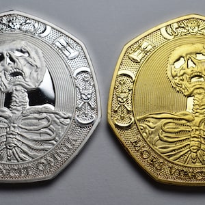 Pair of Memento Mori / Vivere Silver & 24ct Gold Reminder Coins. Mors Vincit Omnia. Stoic/Reflection/Latin Commemoratives.