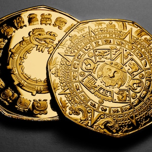 Aztec Calendar 24ct Gold Commemorative. Mayan/Maya/Mexico/Mexica. Sun Stone. INCA. Americas/Mesoamerican. Gift/Present. MAYAN GOLD