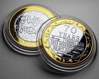 70th Birthday Dual Metal Silver & 24ct Gold Commemorative. Gift/Present Celebrating/Party/Ideas 70 Years Grandad/Grandma Coin/Capsule