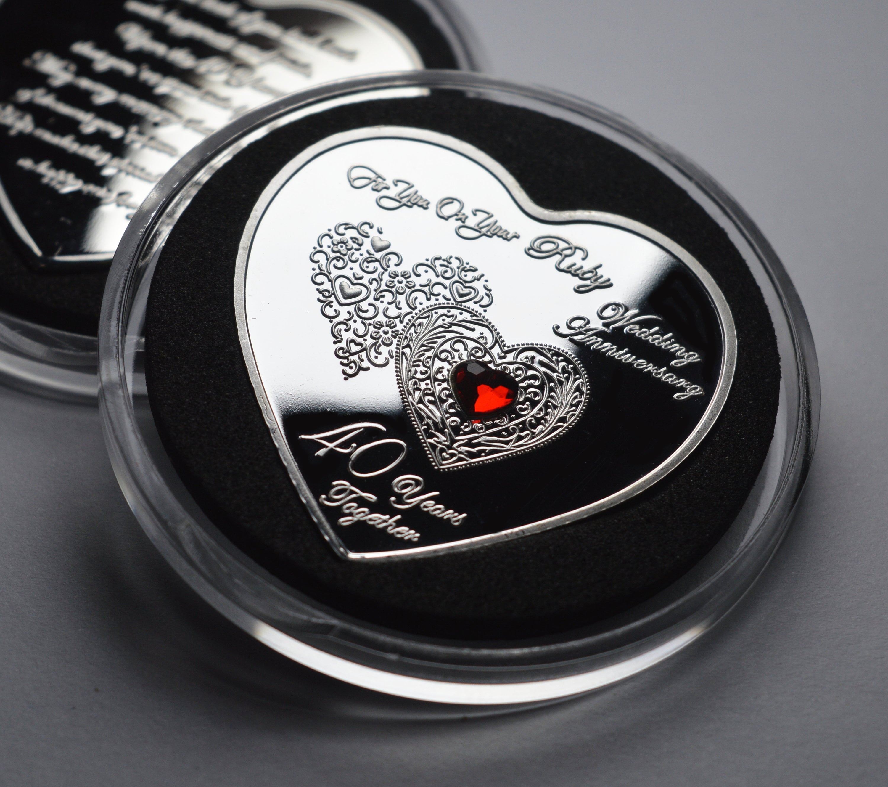 40th RUBY WEDDING ANNIVERSARY .999 Silver Heart Shaped