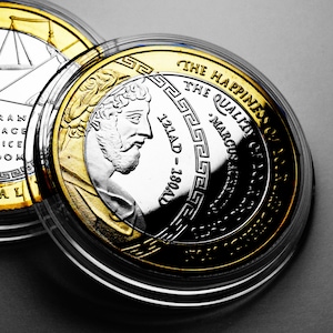 Marcus Aurelius Stoic/Stoicism Dual Metal Silver & 24ct Gold Commemorative Coin. Cardinal Virtues. Gift/Present Token/Memento