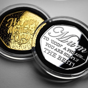 Pair of HAPPY MOTHER'S DAY Silver & 24ct Gold Commemoratives in Capsules. 'Coin a Phrase'. Gift/Present. Best Mum. From Son/Daughter