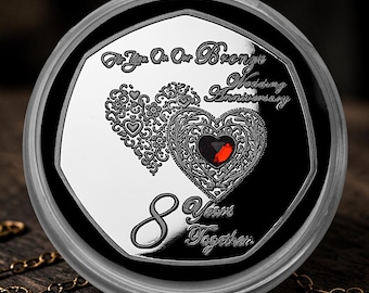 On Our 8th BRONZE WEDDING ANNIVERSARY Commemorative Coin. Gem.  Silver. Capsule. 8 Years of Marriage. Gift/Present for Partner/Husband/Wife
