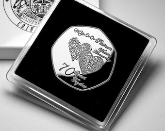 On Our 70th PLATINUM WEDDING ANNIVERSARY Silver Commemorative in Gift Case. 70 Years Together. Gift/Present Partner/Husband/Wife.