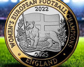 ENGLAND Women's Football Silver & 24ct Gold Dual Metal Commemorative Coin in Capsule. Lioness/Lionesses 2022 2025. European Champions