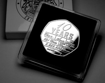 For You On Your 10th TIN WEDDING ANNIVERSARY Silver Commemorative in Gift Case. Friend/Son/Daughter/Couple. 10 Years Together. Gift/Present