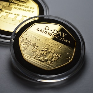 D-DAY LANDINGS 1944 24ct Gold Commemorative in Capsule. Operation Overlord, Normandy, Omaha/Beaches WW2