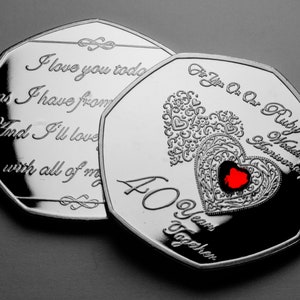 Para usted en nuestro 40° ANIVERSARIO DE BODAS DE RUBÍ Conmemorativo de Plata. Piedra preciosa. Regalo/presente/marido/esposa/pareja. Cuarenta y cuarenta años juntos.