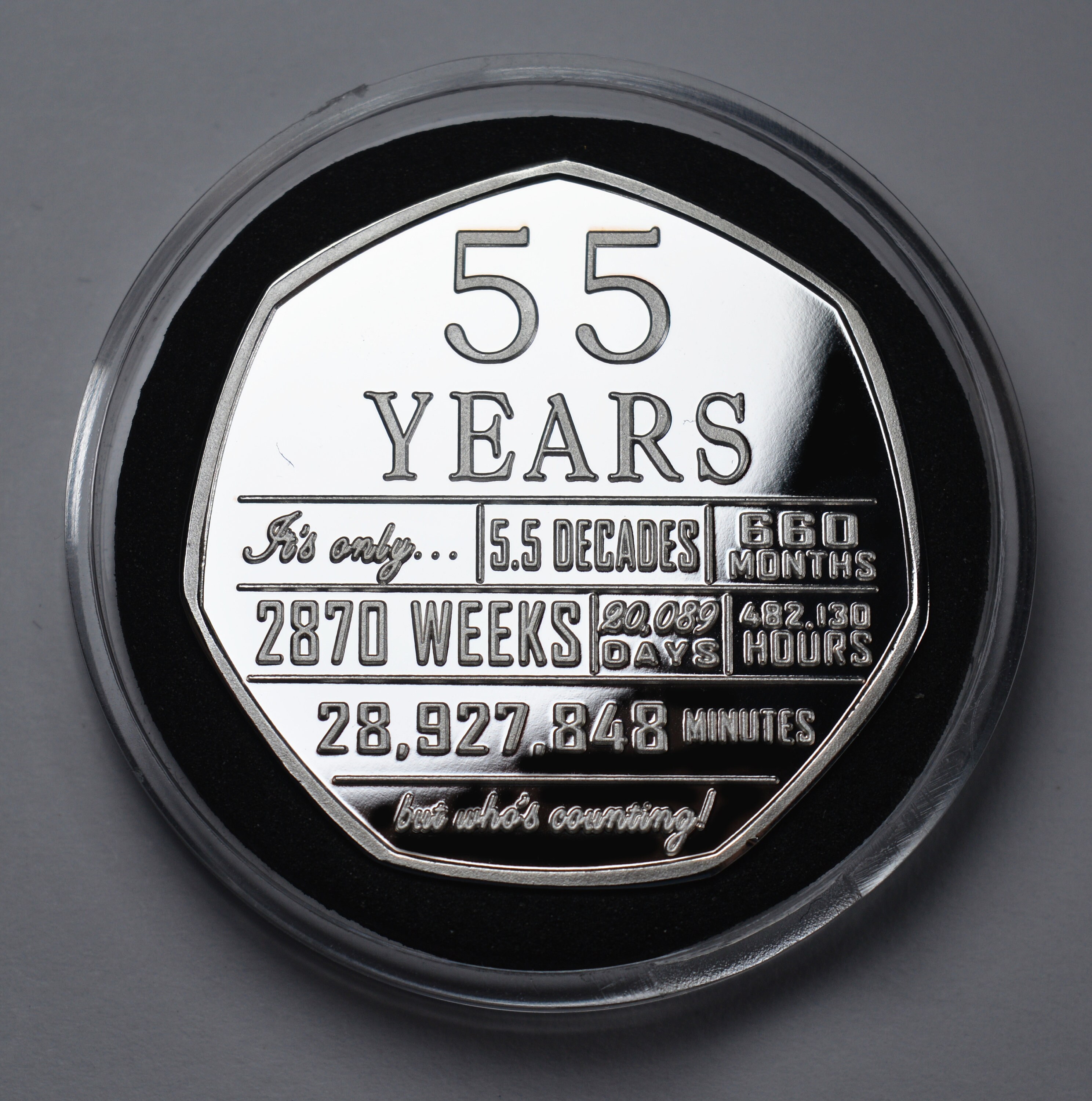 Moneda Conmemorativa 50p 55 Años – Plata Con Cápsula Y Caja De Regalo, 55 Cumpleaños, Original O Réplica