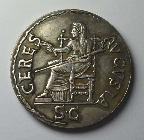 Large Roman Silver Emperor Claudius Coin With Ceres. 3.4cm 17g