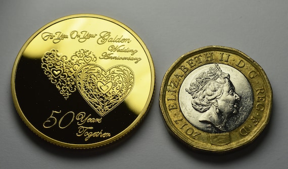 50 Jahre GOLDEN HOCHZEIT Jubiläum 24ct Gold Gedenkmünze in Kapsel ...